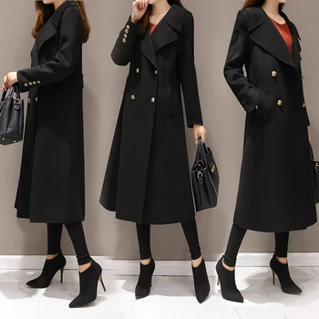 Duży rozmiar 5XL damskie wełniane długie płaszcze koreański 2020 Nowa moda двубортная cienka ciepłą odzież płaszcz casual kurtki zimowe