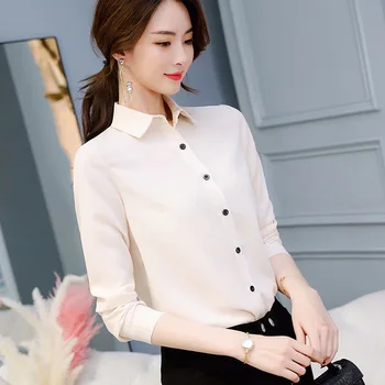 Duży rozmiar biała koszula damska szyfon biurowe profesjonalna koszula kurtka 2018 jesienna moda casual shirt z długim rękawem damska Róża