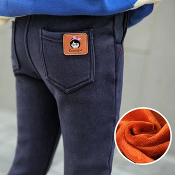 Dziecięce spodnie jeansowe dla dziewczynki plus aksamit zagęścić wysokiej talii spodnie Jeans ciepłe zimowe Dziecięce legginsy od 3 do 11 lat dziecięca młodzieżowa odzież