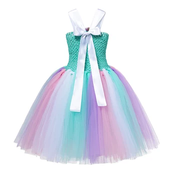 Dziewczyny Jednorożec Sukienka Tiul Dzieci Bez Rękawów Suknia Ślubna Garnitury Na Urodziny Kwiat Tęczy Odzież Księżniczka Unicorn Świąteczne Akcesoria