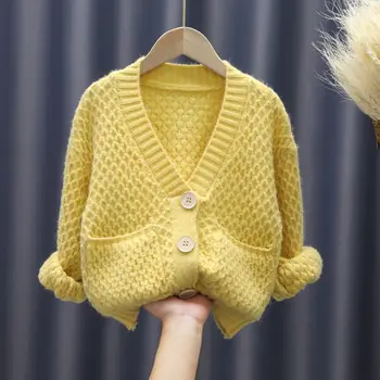 Dziewczyny drutach sweter swetry koreański jednorzędowy jednolity odzież dla Dzieci 3-13 lat Wiosna i jesień odzież Dziecięca