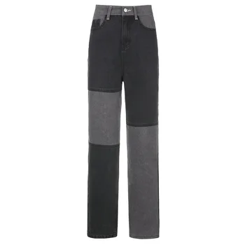 Dżinsy chłopaka dla kobiet temat patchwork spodnie z wysokim stanem kieszenie damskie mojej mamy szerokie jeansowe spodnie podarte proste dżinsy