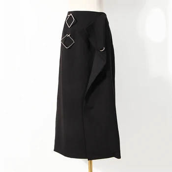 [EAM] Połowa ciała spódnica nieregularne duży rozmiar dwie części garnitur nowy płaszcz z długim rękawem kobiety moda wiosna jesień 2021 1DC783