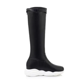 EGONERY zimowe nowe zwięzłe casual buty do kolan na zewnątrz wygodne średnie obcasy platforma toe buty Damskie Drop Shipping
