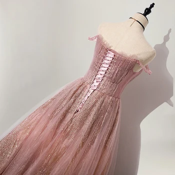 Elegancki Błyszczący 2021 Nowy Różowy Suknia Sukienka Z Długim Ramieniem Bez Rękawów Koronki Z Powrotem Linii Studniówkę Sukienki Partii J0808