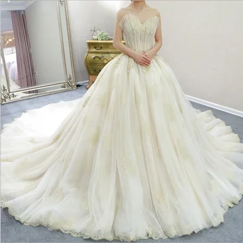 Elegancki koronkowy długi pociąg bez ramiączek Custom plus rozmiar sukni ślubnej luksusowy Płyn hafty suknia Vestido De Noiva