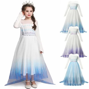 Elsa Snow Queen Princess Dress White Fancy Cosplay Custome for Halloween Christmas Sequins Stage Clothing
