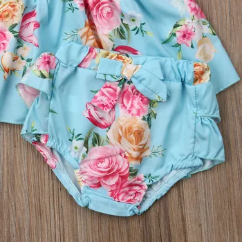 Emmababy lato najnowsza moda noworodka dziewczynka odzież kwiatowy print wzburzyć sukienka krótkie spodnie 2 szt. stroje lato Clohtes
