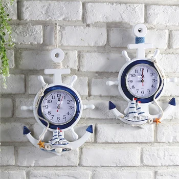 Europejskie zegar ścienny morski styl zegar drewniany wiszący zegar czas do domu sypialnia dla dzieci ozdoby nawigacji łodzi kotwica projekt