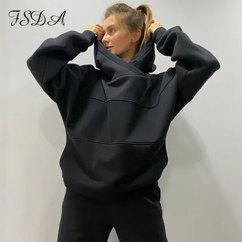 FSDA 2021 zestaw z dwóch przedmiotów czarna bluza z długim rękawem bluza top i spodnie damski zestaw Jesień Zima meble ubrania strój sportowy casual