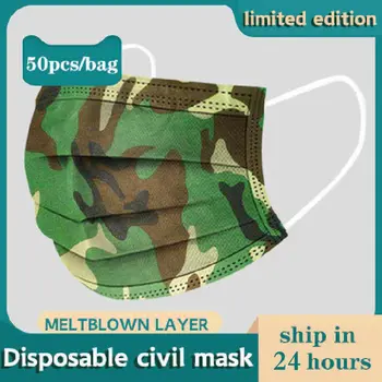 Fajny Kamuflaż Twarzy Usta Maska Jednorazowego Użytku Non Tkane 3 Warstwy Ply Filtr Anty-Kurz Oddychające Małżowina Uszna Dorośli Maski