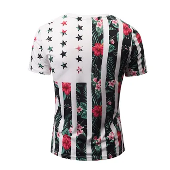 Flaga USA kwiaty koszulka Mężczyźni/Kobiety marka odzieżowa t-shirt z nadrukiem czaszki drzewa V-neck letnia koszulka topy koszulki