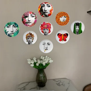Flora Lady przednia płyta Vintage różnorodność portret dekoracyjne podwieszane płyta ceramiczna okrągła głowa i kwiat danie rysunek płytki dekor