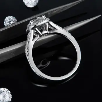 GEM balet 925 srebro kwadratowy Halo pierścionek zaręczynowy biżuteria 1.5 ct 2 CT 3 CT D kolor przez cały муассанит pierścionek kobiece pierścień