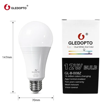 GLEDOPTO Dual white and color 12W LED ZIGBEE bulb RGB light AC100-240V ZigBee smart light praca z amazon ecoh plus LED E26/E27