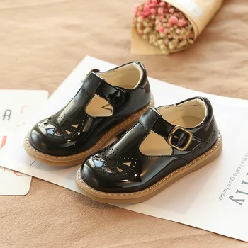 Girl'S T-Strap Mary Jane School Uniform Shoes for Kids Baby Flat Dress Shoes antypoślizgowe miękka skóra Oxford plac obuwie
