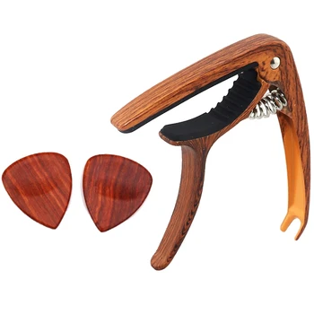 Gitara Capo Paddle Set Wood Grain Capo Solid Wood Picker Ludowa Klasyczna Gitara Hawajska Capo