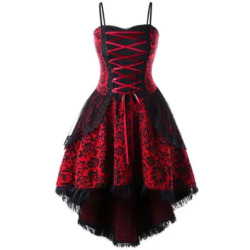 Gothic rocznika koronki patchwork kobieca sukienka plus size Goth bandaż panie spaghetti pasek sukienki 5XL moda 2020 nowy