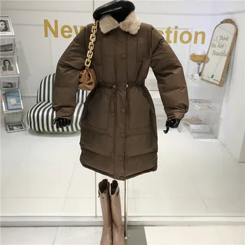 Gruba, bawełniana kurtka damska długa 2020 zima nowa moda futro kołnierz, bawełniana kurtka pasek w talii bawełniana kurtka
