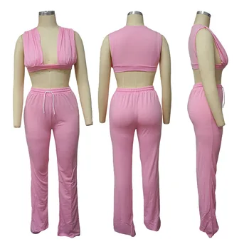 HAOYUAN zestaw z dwóch części letnie stroje dla kobiet strój sportowy skrócony top i obcisłe spodnie dresy Lounge Wear sportowe zestawy