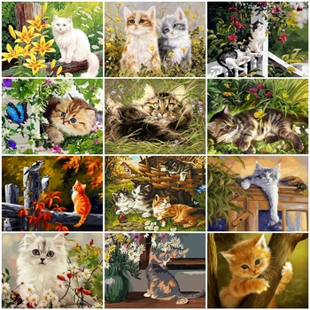 HUACAN Picture By Numbers Animal Cat Drawing On Canvas ręcznie malowane, Art Gift DIY Picture By Number zestawy kwiatowe dekoracje do domu