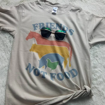 Hillbilly Friends Not Food Cotton T-shirt Vintage Tee Tshirt Gift for Vegan Shirt Vegetarian Natural Cute Hippie 80s 90s Tops