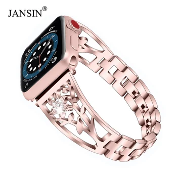 JANSIN New Diamond Watch Band dla Apple Watch 38/42/40/44 mm pasek bransoleta ze stali nierdzewnej kobieta bransoletka dla mc 6 SE 5 4 3