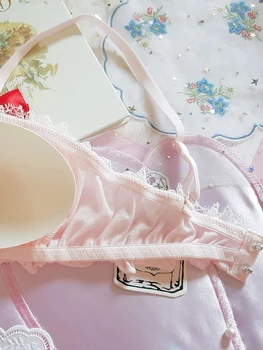 Japońskie seksowne dziewczyny bielizna Biustonosze i majtki zestaw sweet Lolita sexy różowe bielizna bielizna dla małej piersi drutu za darmo biustonosz stringi