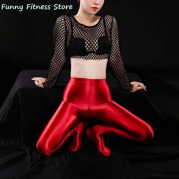 Jasna satyna klubowa do Pole Dance baletowe rajstopy plus rozmiar siłownia ćwiczenia joga spodnie sexy legginsy kobiety stretch spodnie