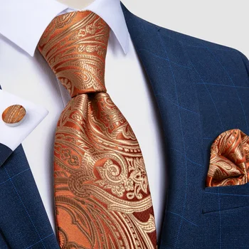 Jedwab szerokość 8 cm pomarańczowy Paisley męski krawat zestaw chusteczkę spinki krawat pierścień mężczyźni biznes ślubny krawat dla mężczyzn Дибангу