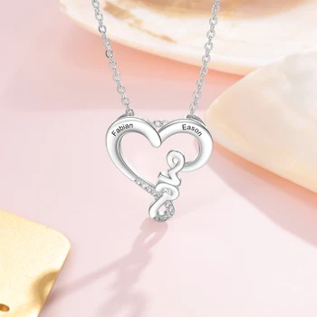 JewelOra indywidualne imię para miłość Serce naszyjnik spersonalizowane grawerowanie naszyjniki dla kobiet ślubne biżuteria prezenty