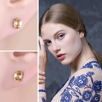 JewelryPalace 1.4 ct prawdziwy cytryn kolczyki róże srebro próby 925 kolczyki dla kobiet koreański kolczyki biżuteria 2021