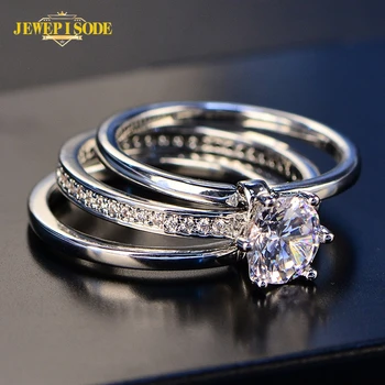 Jewepisode Classic 7mm AAA Cyrkonią pierścionek zaręczynowy zestaw stałych 925 srebro biżuteria zaręczyny pary pierścieni dla kobiet mężczyzn