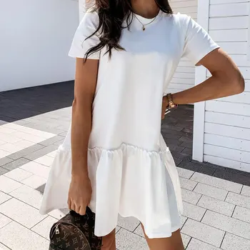 Jocoo Jolee Casual Short Sleeve Shirt Dress Elegant Puff Elegant Dress Sukienka Solid Mini Dress Summer Beach Holiday Loose Dress