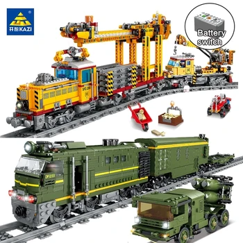 KAZI City Train Electric Series Building Blocks Railway Track Laying Machine with light sound assembled Model Toys for children