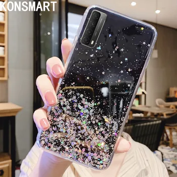 KONSMART Huawei P smart 2021 Case Luxury Glitter Star Silikonowa miękka pokrywa tylna Y7A 2020 Cute Clear TPU Protection Phone Case