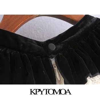 KPYTOMOA Women 2020 Sweet Fashion Patchwork Ruffle z dzianiny sweter Vintage Bow Tied Lantern Sleeve damskie swetry modne topy