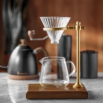Kawa drewniana podłoga filtr uchwyt na kubki V60 straty filtr papierowy filtr zestaw espresso kawa stabilna metalowa podstawa z maty przeciwpoślizgowe