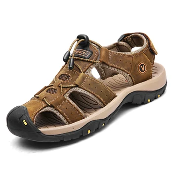 Klasyczne męskie sandały letnie sandały z naturalnej skóry oddychająca męska marki buty rozmiar plus sandały miękkie uliczne męskie rzymskie sandały