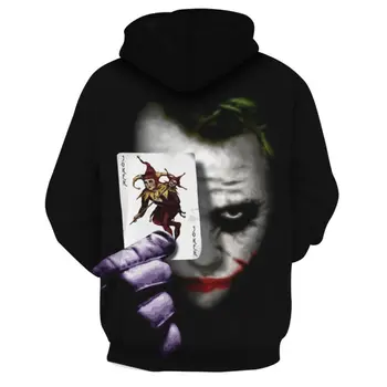 Klaun Joker druku bluza mężczyźni karty do gry Maska bluzy Harajuku bluzy z kapturem rozmiar plus 3D krawat barwienie Sueter Masculino 5XL