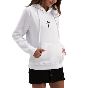 Kobiety Bluzy Jezus Chrześcijański Krzyż Drukowania Temat Koszulka Z Długim Rękawem Z Kapturem Na Jesień Damska Casual Sweter Z Kapturem
