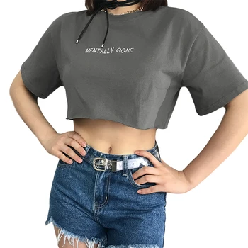 Kobiety lato z krótkim rękawem list drukowanych szyję koszulka damska Sexy Crop Top panie casual oddychające koszulki klubowa