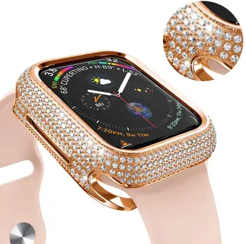 Kobiety luksusowy Diament case dla Apple Watch SE Series 6 5 4 38 mm 42 mm 40 mm 44 mm etui diamentowe etui z wiertarką ochraniacz powłoki