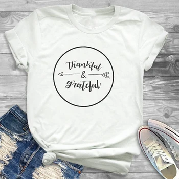 Kobiety wdzięczni wdzięczni Błogosławiona modne ubrania święto Dziękczynienia damskie damskie graficzne koszulki t-shirt Koszulka koszulki t-shirt