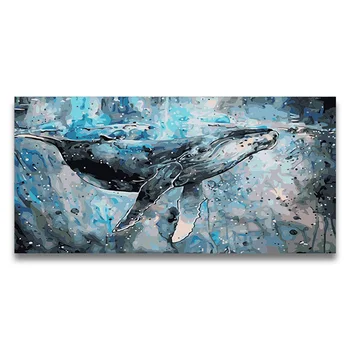 Kolorowanie według numerów niebieski duży wieloryb olej malarstwo ocean, zwierzę cyfrowy farba modułowa malarstwo dla hoom decor ręczna robota