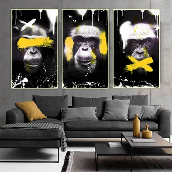 Kolorowe małpy plakaty i druki sypialnia wystrój domu vintage plakaty nowoczesne Куадрос ściany sztuki obrazy дропшип płótno Malarstwo