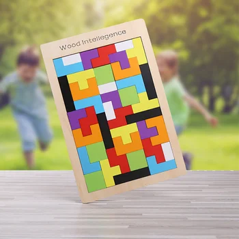 Kolorowy Drewniany Tangram Brain Teaser Puzzle Toy Game Cube Przedszkole Magia Inteligentne Montessori Dla Dzieci Zabawki Dla Dzieci