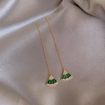 Koreański Nowy projekt moda biżuteria elegancki zielony biały kryształ kolczyki mały i elegancki веерообразный przewód słuchowy dla kobiet gfit