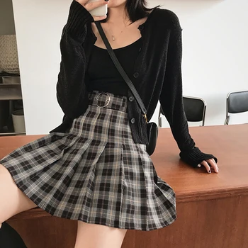 Kratkę Plisowana Damskie Mini Spódniczki Harajuku Female High Waist Casual Gothic Punk Spódnice 2020 Studenckie Mundury Pasa Szorty Łyżwiarka