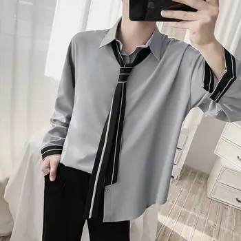Krawat Sukienka koszula męska moda kolorem business casual koszula męska odzież uliczna Dzika Wolna koreańskiej koszula z długim rękawem męska S-5XL